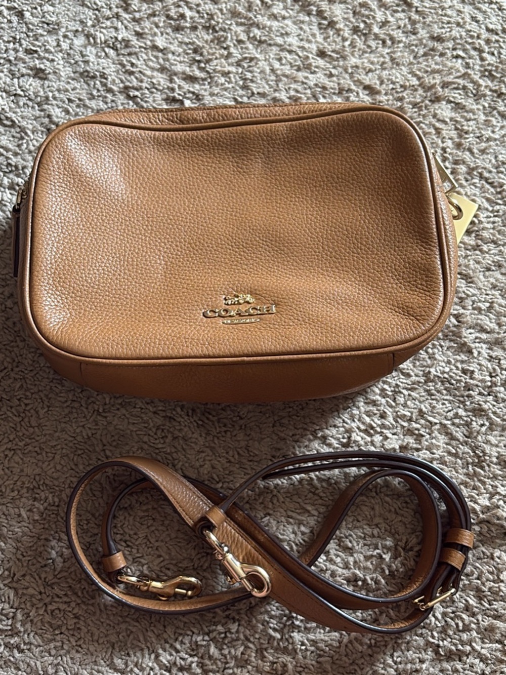 COACH Tan Pebbled Leather Crossbody Bag with Gold Hardware